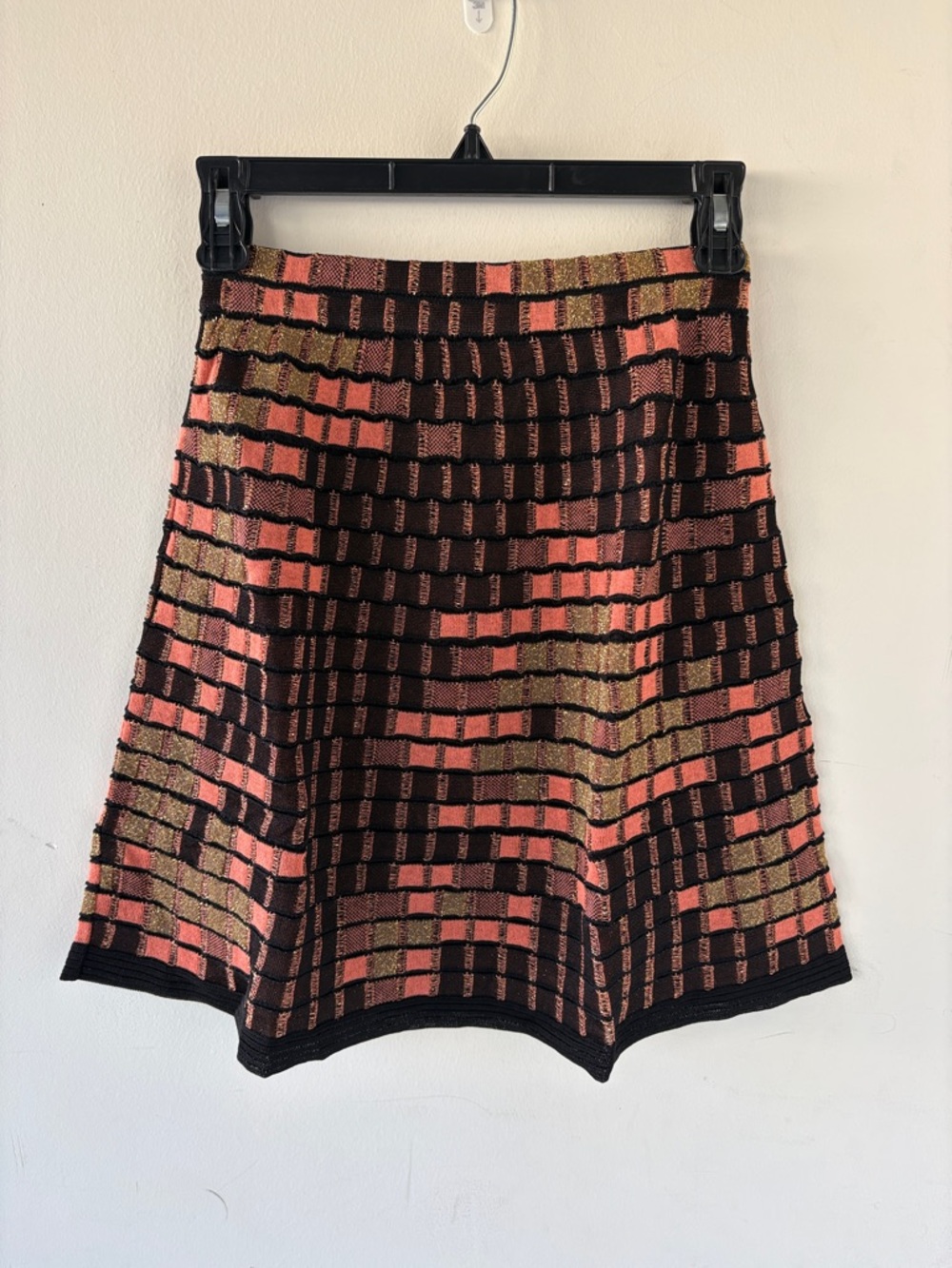 M Missoni Black Coral and Olive Knit A-Line Skirt